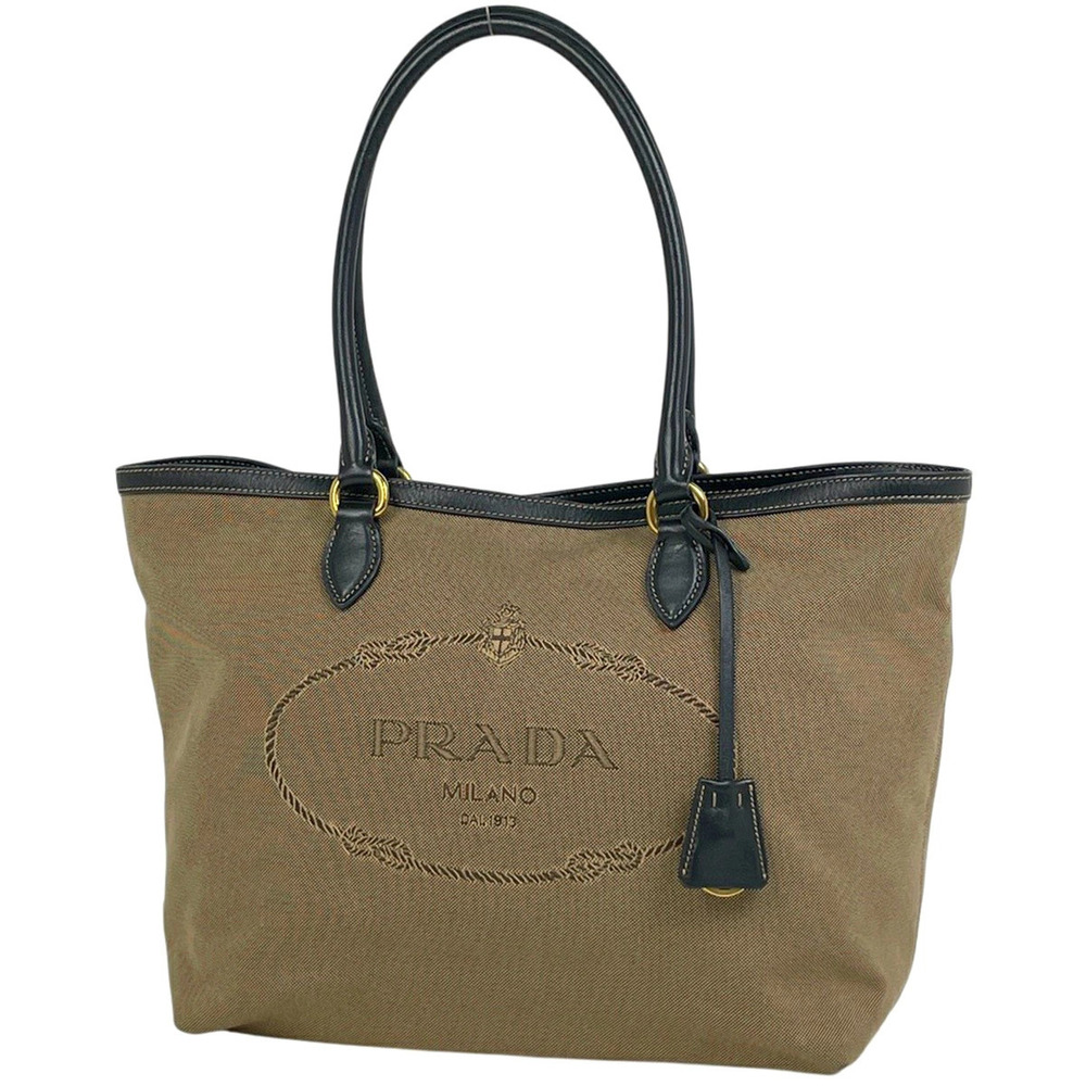 Prada Tote Bag Jacquard Canvas Brown Black